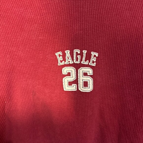 American Eagle Outfitters Y2K Red Waffle Knit Long Sleeve Shirt With "Eagle 26" - Picture 2 of 4